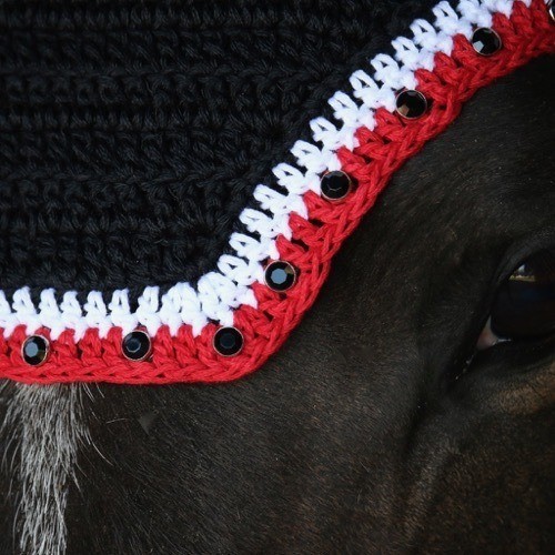 Black with White & Bright Red, Black Beads